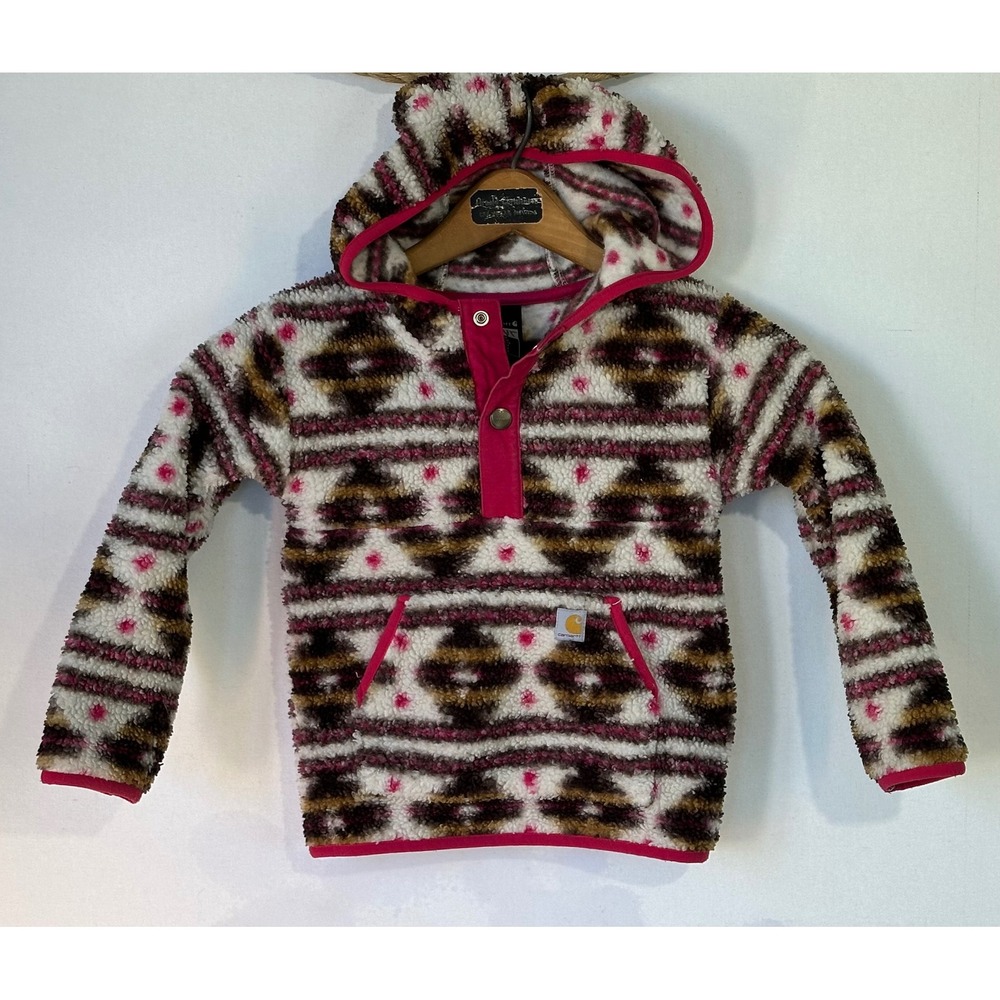 Carhartt Sherpa Fleece Aztec Geometric Hoodie Girls 3T Pink Brown Sports School